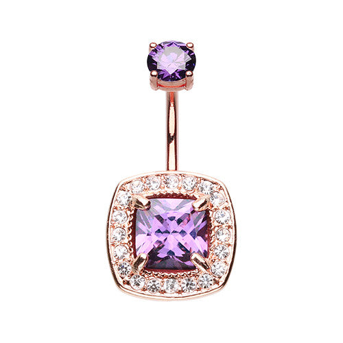 Rose Gold Violet Jewel Belly Piercing - Fixed (non-dangle) Belly Bar. Navel Rings Australia.