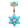 Split Turquoise Burst Belly Bar in Rose Gold