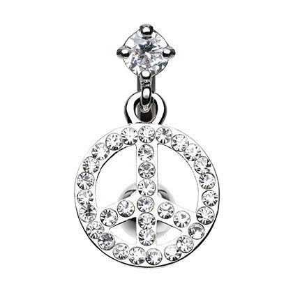 Dangly Top Mount Peace Belly Button Ring - Reverse Top Down Belly Ring. Navel Rings Australia.