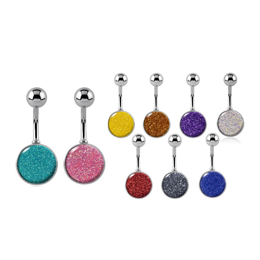 HUGE Glitter Jar Belly Button Bars - Basic Curved Barbell. Navel Rings Australia.