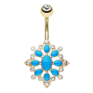 Golden Blue Roesia Fixed Belly Button Bar - Fixed (non-dangle) Belly Bar. Navel Rings Australia.