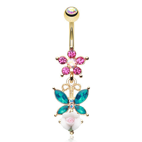 Golden Cottage Belly Button Bar - Dangling Belly Ring. Navel Rings Australia.