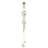 Gold Plated Tahlia Bar Dangle - Dangling Belly Ring. Navel Rings Australia.