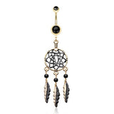 Golden Midnight Dream Catcher Belly Ring - Dangling Belly Ring. Navel Rings Australia.