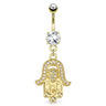 Hamsa Amulet Dangle Belly Ring with Gold Plating - Dangling Belly Ring. Navel Rings Australia.