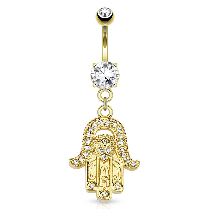 Hamsa Amulet Dangle Belly Ring with Gold Plating - Dangling Belly Ring. Navel Rings Australia.