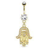 Hamsa Amulet Dangle Belly Ring with Gold Plating - Dangling Belly Ring. Navel Rings Australia.