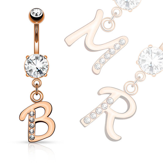 Initial Navel Jewelry with Rose Gold Plating - Dangling Belly Ring. Navel Rings Australia.