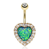 Golden Fire Opal Heart Navel Ring - Fixed (non-dangle) Belly Bar. Navel Rings Australia.
