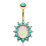 Golden Turquoise Opale Belly Piercing Ring - Fixed (non-dangle) Belly Bar. Navel Rings Australia.