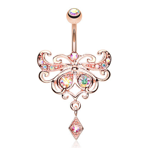 Rose Gold Butterfly Glorieux Belly Button Bar - Fixed (non-dangle) Belly Bar. Navel Rings Australia.