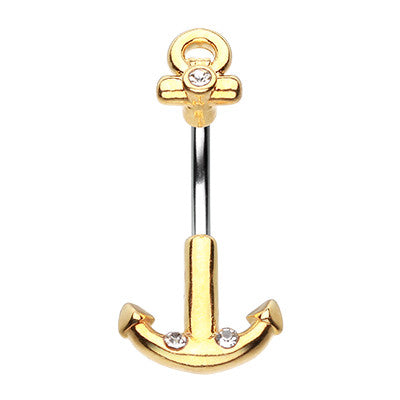 Golden Spinal Anchor Belly Button Ring - Split Spinal Belly Bar. Navel Rings Australia.