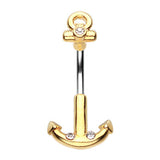 Golden Spinal Anchor Belly Button Ring - Split Spinal Belly Bar. Navel Rings Australia.