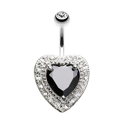 Grande Black Paved Heart Navel Bar - Fixed (non-dangle) Belly Bar. Navel Rings Australia.