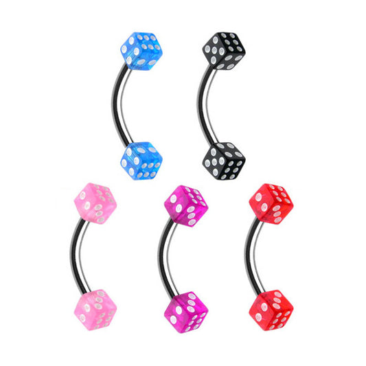 Double 5mm UV Acrylic Dice Belly Ring - Basic Curved Barbell. Navel Rings Australia.