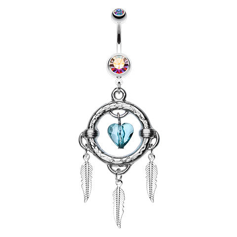 Love Hoop Dream Catcher Belly Piercing - Dangling Belly Ring. Navel Rings Australia.