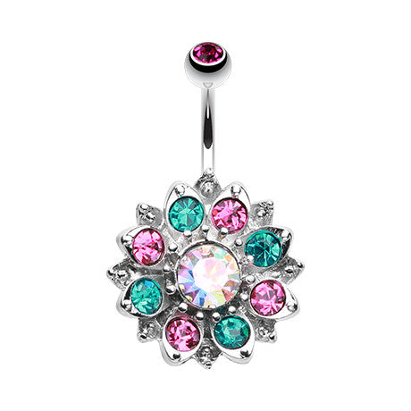 The Rainbow Lotus Navel Bar - Fixed (non-dangle) Belly Bar. Navel Rings Australia.