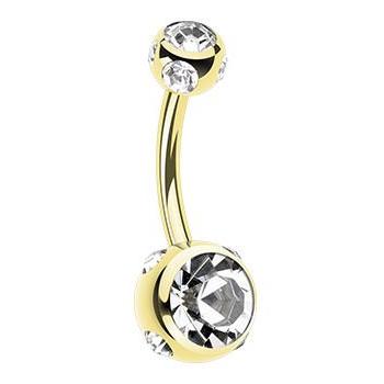 Mezzi Multi Gem 14K Gold Belly Bar - Basic Curved Barbell. Navel Rings Australia.