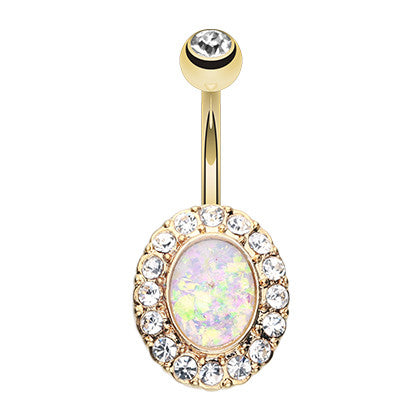 Deluxe Opal Belly Ring with Gold Plating - Fixed (non-dangle) Belly Bar. Navel Rings Australia.