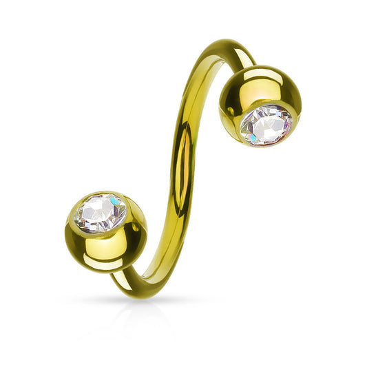 Double Gem Spiral Twister with Gold Plating - Spiral Twister Twistie. Navel Rings Australia.