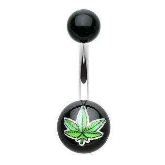 Marijuana Leaf Acrylic Navel Bar - Basic Curved Barbell. Navel Rings Australia.