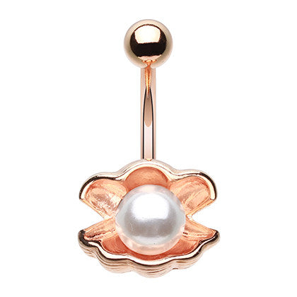 CiCi Clam Pearl Navel Ring in Rose Gold - Fixed (non-dangle) Belly Bar. Navel Rings Australia.