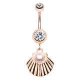 Rose Gold Pearled Shell Belly Piercing - Dangling Belly Ring. Navel Rings Australia.
