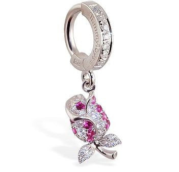 TummyToys® Jewel Paved Rose Belly Bar - TummyToys® Patented Clasp. Navel Rings Australia.