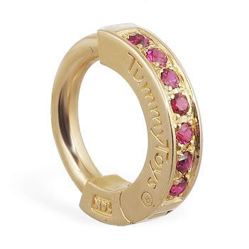 TummyToys® Yellow Gold Ruby Pave Sleeper - TummyToys® Patented Clasp. Navel Rings Australia.