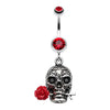 Red Rose Skull Dangly Navel Ring