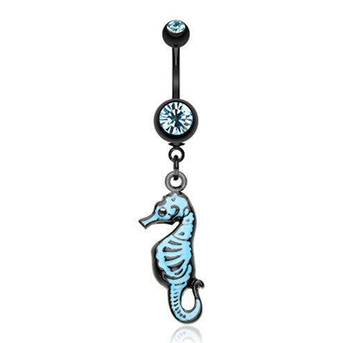 Electro Skeleton Seahorse Navel Piercing Bar - Dangling Belly Ring. Navel Rings Australia.