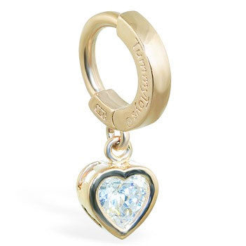 TummyToys® Yellow Gold Cubic Zirconia Heart Belly Button Ring - TummyToys® Patented Clasp. Navel Rings Australia.