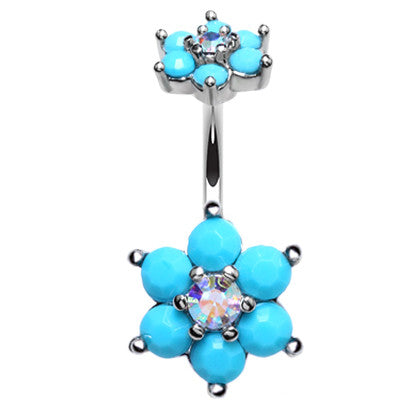Split Turquoise Burst Belly Bar - Split Spinal Belly Bar. Navel Rings Australia.
