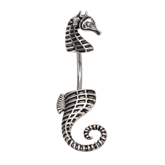 316L Mediterranean Seahorse Belly Piercing Ring - Split Spinal Belly Bar. Navel Rings Australia.