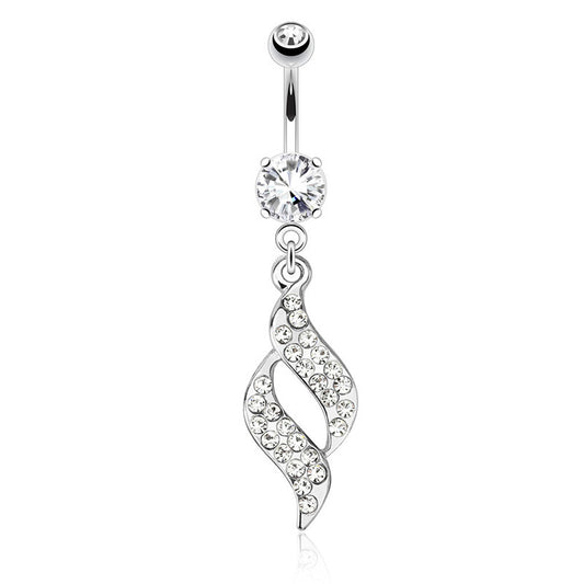 Paved Swirl Belly Bar - Dangling Belly Ring. Navel Rings Australia.