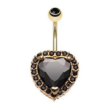 Black Titanic Heart Belly Button Ring - Fixed (non-dangle) Belly Bar. Navel Rings Australia.