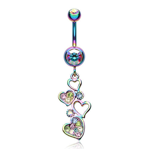 Rainbow Love Journey Belly Bar - Dangling Belly Ring. Navel Rings Australia.