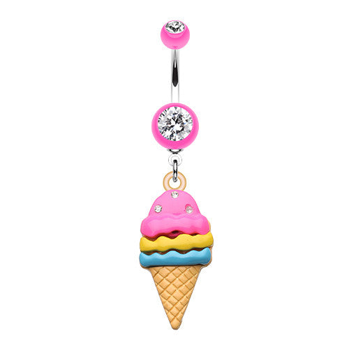 Tropicandy Ice Cream Cone Belly Button Bar - Dangling Belly Ring. Navel Rings Australia.