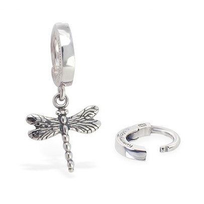 TummyToys® 925 Silver Dragonfly Huggy - TummyToys® Patented Clasp. Navel Rings Australia.