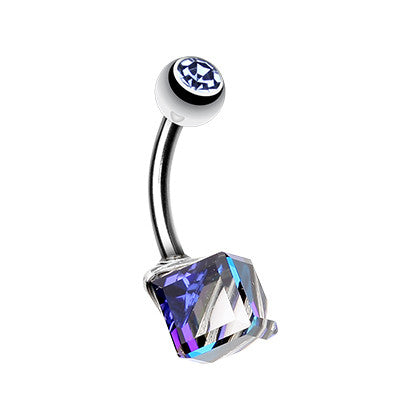 Prism Cube Navel Piercing Bar - Fixed (non-dangle) Belly Bar. Navel Rings Australia.