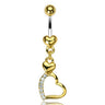 Puffed Heart Belly Button Ring with Gold Plating - Dangling Belly Ring. Navel Rings Australia.