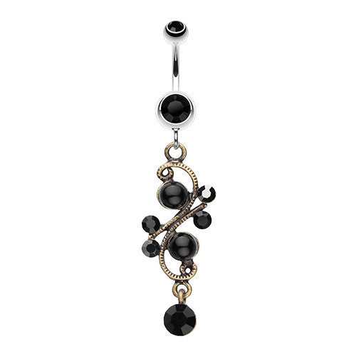Boho Black Pearl Navel Ring - Dangling Belly Ring. Navel Rings Australia.