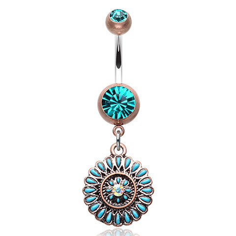 Antique Boho Sahasrara Chakra Belly Button Ring - Dangling Belly Ring. Navel Rings Australia.