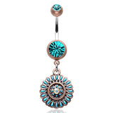 Antique Boho Sahasrara Chakra Belly Button Ring - Dangling Belly Ring. Navel Rings Australia.