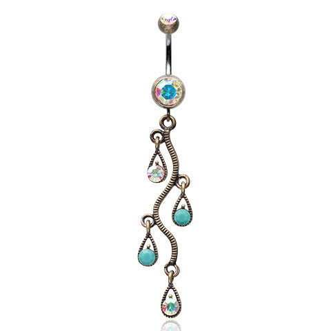 Antique Brass Burnish Vine Navel Ring - Dangling Belly Ring. Navel Rings Australia.
