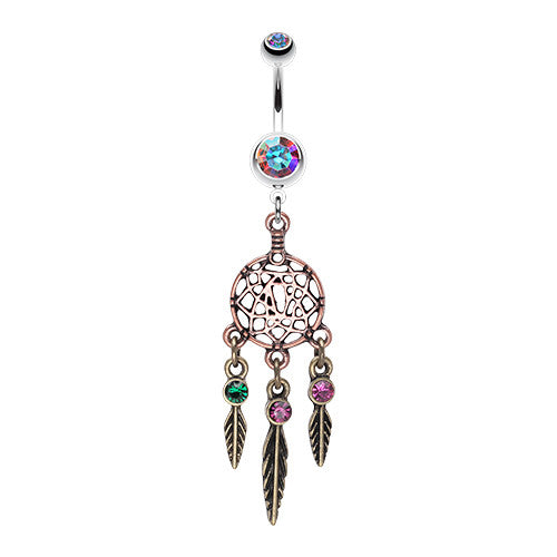 Elaborate Vintage Dream Catcher Navel Ring - Dangling Belly Ring. Navel Rings Australia.
