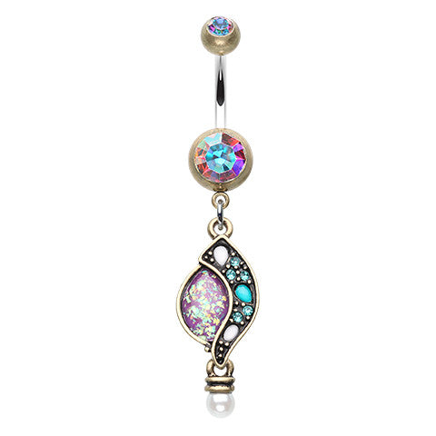 Lavender Hawaiian Opala Navel Bar - Dangling Belly Ring. Navel Rings Australia.