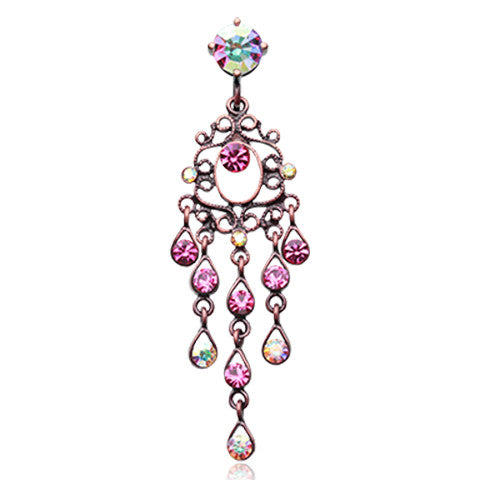 Rose Burnish Chandelier Belly Piercing - Reverse Top Down Belly Ring. Navel Rings Australia.