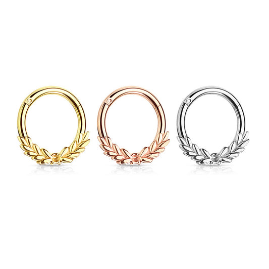 Laurel Wreath Clicker Body Jewellery with Rose Gold Plating - Septum. Navel Rings Australia.