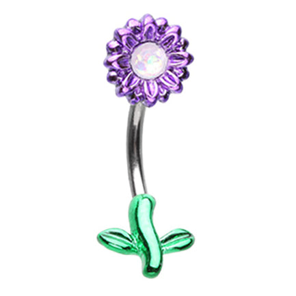 Lilac Bohemian Sunflower Belly Bar - Split Spinal Belly Bar. Navel Rings Australia.